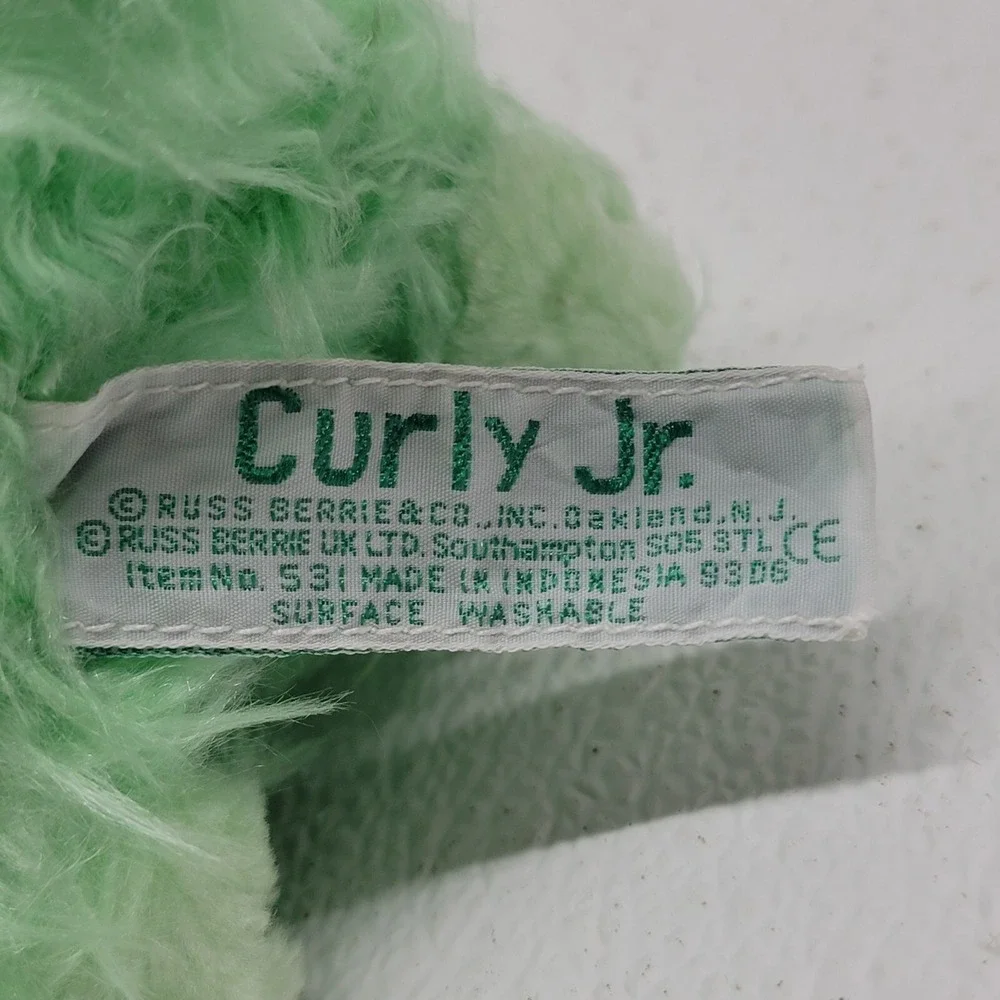 Vintage Russ Berrie Curly Jr. Green Shamrock Bow Ribbon Dog Plush